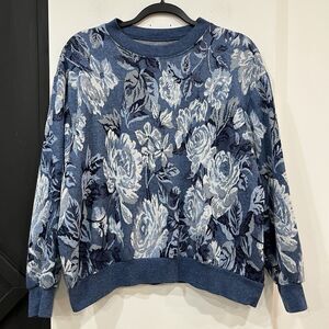 Blue Floral Tapestry Inspired Crewneck Sweater Size Large Cottage Granny